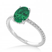 Oval Emerald & Diamond Hidden Halo Engagement Ring 14k White Gold (0.76ct)