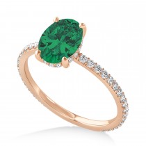 Oval Emerald & Diamond Hidden Halo Engagement Ring 18k Rose Gold (0.76ct)