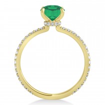 Oval Emerald & Diamond Hidden Halo Engagement Ring 18k Yellow Gold (0.76ct)