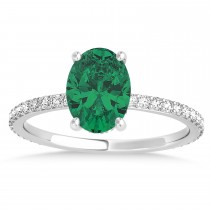 Oval Emerald & Diamond Hidden Halo Engagement Ring Palladium (0.76ct)