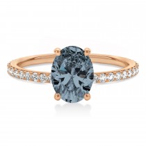 Oval Gray Spinel & Diamond Hidden Halo Engagement Ring 14k Rose Gold (0.76ct)