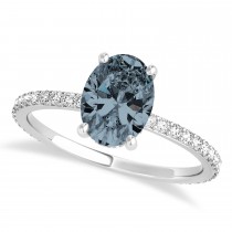 Oval Gray Spinel & Diamond Hidden Halo Engagement Ring 14k White Gold (0.76ct)