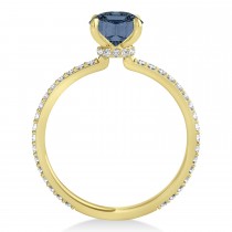 Oval Gray Spinel & Diamond Hidden Halo Engagement Ring 18k Yellow Gold (0.76ct)