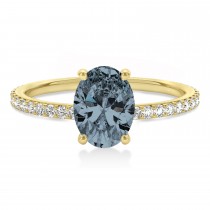 Oval Gray Spinel & Diamond Hidden Halo Engagement Ring 18k Yellow Gold (0.76ct)