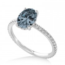 Oval Gray Spinel & Diamond Hidden Halo Engagement Ring Platinum (0.76ct)