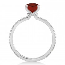 Oval Garnet & Diamond Hidden Halo Engagement Ring 14k White Gold (0.76ct)
