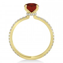 Oval Garnet & Diamond Hidden Halo Engagement Ring 14k Yellow Gold (0.76ct)