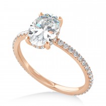 Oval Moissanite & Diamond Hidden Halo Engagement Ring 18k Rose Gold (0.76ct)