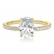Oval Moissanite & Diamond Hidden Halo Engagement Ring 18k Yellow Gold (0.76ct)