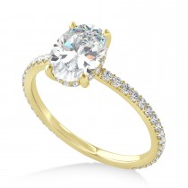 Oval Moissanite & Diamond Hidden Halo Engagement Ring 18k Yellow Gold (0.76ct)