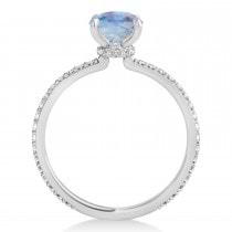 Oval Moonstone & Diamond Hidden Halo Engagement Ring 14k White Gold (0.76ct)