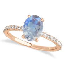 Oval Moonstone & Diamond Hidden Halo Engagement Ring 18k Rose Gold (0.76ct)