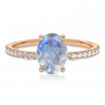 Oval Moonstone & Diamond Hidden Halo Engagement Ring 18k Rose Gold (0.76ct)