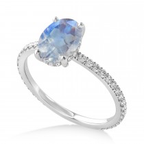 Oval Moonstone & Diamond Hidden Halo Engagement Ring 18k White Gold (0.76ct)