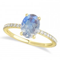 Oval Moonstone & Diamond Hidden Halo Engagement Ring 18k Yellow Gold (0.76ct)