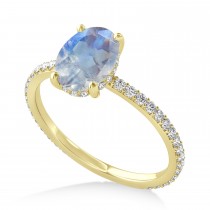 Oval Moonstone & Diamond Hidden Halo Engagement Ring 18k Yellow Gold (0.76ct)