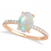 Oval Opal & Diamond Hidden Halo Engagement Ring 14k Rose Gold (0.76ct)