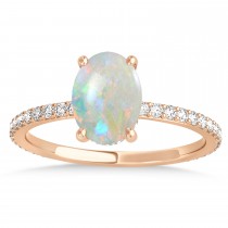 Oval Opal & Diamond Hidden Halo Engagement Ring 14k Rose Gold (0.76ct)