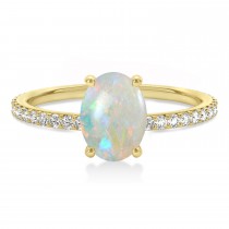Oval Opal & Diamond Hidden Halo Engagement Ring 14k Yellow Gold (0.76ct)