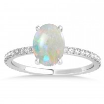 Oval Opal & Diamond Hidden Halo Engagement Ring Platinum (0.76ct)