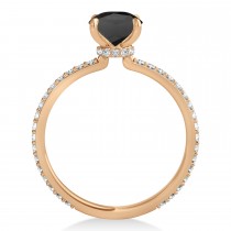 Oval Onyx & Diamond Hidden Halo Engagement Ring 18k Rose Gold (0.76ct)