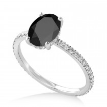 Oval Onyx & Diamond Hidden Halo Engagement Ring 18k White Gold (0.76ct)