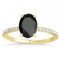 Oval Onyx & Diamond Hidden Halo Engagement Ring 18k Yellow Gold (0.76ct)