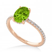Oval Peridot & Diamond Hidden Halo Engagement Ring 18k Rose Gold (0.76ct)
