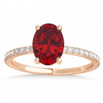 Oval Ruby & Diamond Hidden Halo Engagement Ring 14k Rose Gold (0.76ct)