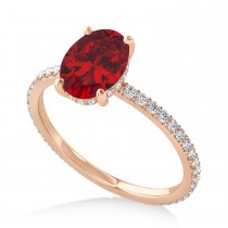 Oval Ruby & Diamond Hidden Halo Engagement Ring 18k Rose Gold (0.76ct)