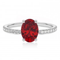 Oval Ruby & Diamond Hidden Halo Engagement Ring 18k White Gold (0.76ct)