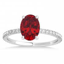 Oval Ruby & Diamond Hidden Halo Engagement Ring 18k White Gold (0.76ct)