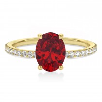 Oval Ruby & Diamond Hidden Halo Engagement Ring 18k Yellow Gold (0.76ct)