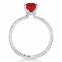 Oval Ruby & Diamond Hidden Halo Engagement Ring Palladium (0.76ct)