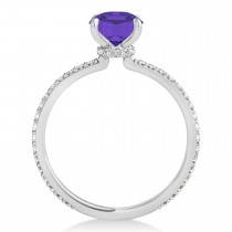 Oval Tanzanite & Diamond Hidden Halo Engagement Ring 18k White Gold (0.76ct)