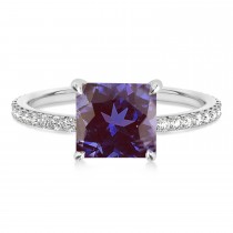 Princess Alexandrite & Diamond Hidden Halo Engagement Ring 18k White Gold (0.89ct)