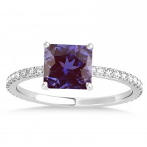 Princess Alexandrite & Diamond Hidden Halo Engagement Ring 18k White Gold (0.89ct)