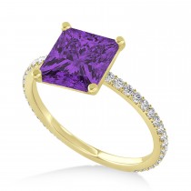 Princess Amethyst & Diamond Hidden Halo Engagement Ring 14k Yellow Gold (0.89ct)