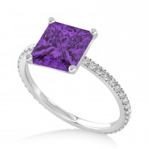 Princess Amethyst & Diamond Hidden Halo Engagement Ring 18k White Gold (0.89ct)