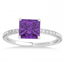 Princess Amethyst & Diamond Hidden Halo Engagement Ring 18k White Gold (0.89ct)