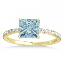 Princess Aquamarine & Diamond Hidden Halo Engagement Ring 14k Yellow Gold (0.89ct)