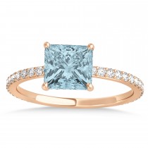 Princess Aquamarine & Diamond Hidden Halo Engagement Ring 18k Rose Gold (0.89ct)