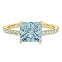 Princess Aquamarine & Diamond Hidden Halo Engagement Ring 18k Yellow Gold (0.89ct)