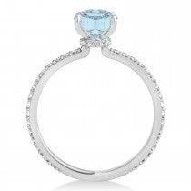 Princess Aquamarine & Diamond Hidden Halo Engagement Ring Palladium (0.89ct)