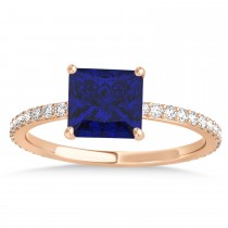 Princess Blue Sapphire & Diamond Hidden Halo Engagement Ring 14k Rose Gold (0.89ct)