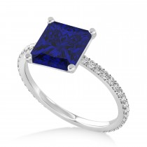 Princess Blue Sapphire & Diamond Hidden Halo Engagement Ring 14k White Gold (0.89ct)
