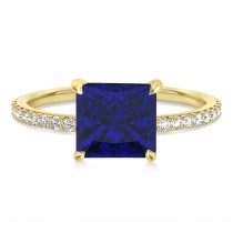 Princess Blue Sapphire & Diamond Hidden Halo Engagement Ring 14k Yellow Gold (0.89ct)