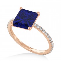 Princess Blue Sapphire & Diamond Hidden Halo Engagement Ring 18k Rose Gold (0.89ct)