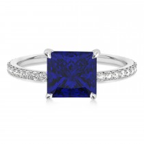 Princess Blue Sapphire & Diamond Hidden Halo Engagement Ring 18k White Gold (0.89ct)