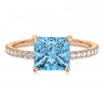Princess Blue Topaz & Diamond Hidden Halo Engagement Ring 14k Rose Gold (0.89ct)